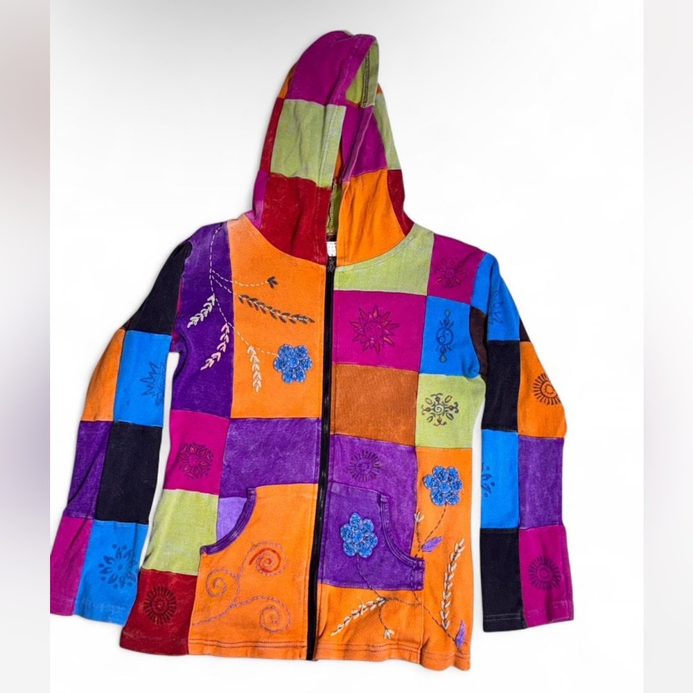 Size Large Colorful Patchwork Women's Sweater Wit… - image 1